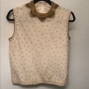 Vintage Cream & Gold Embellished Sweater Vest